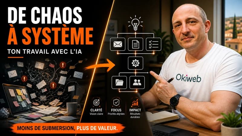 Poste de travail organisé avec assistant IA personnel, documents, mails et routines de validation